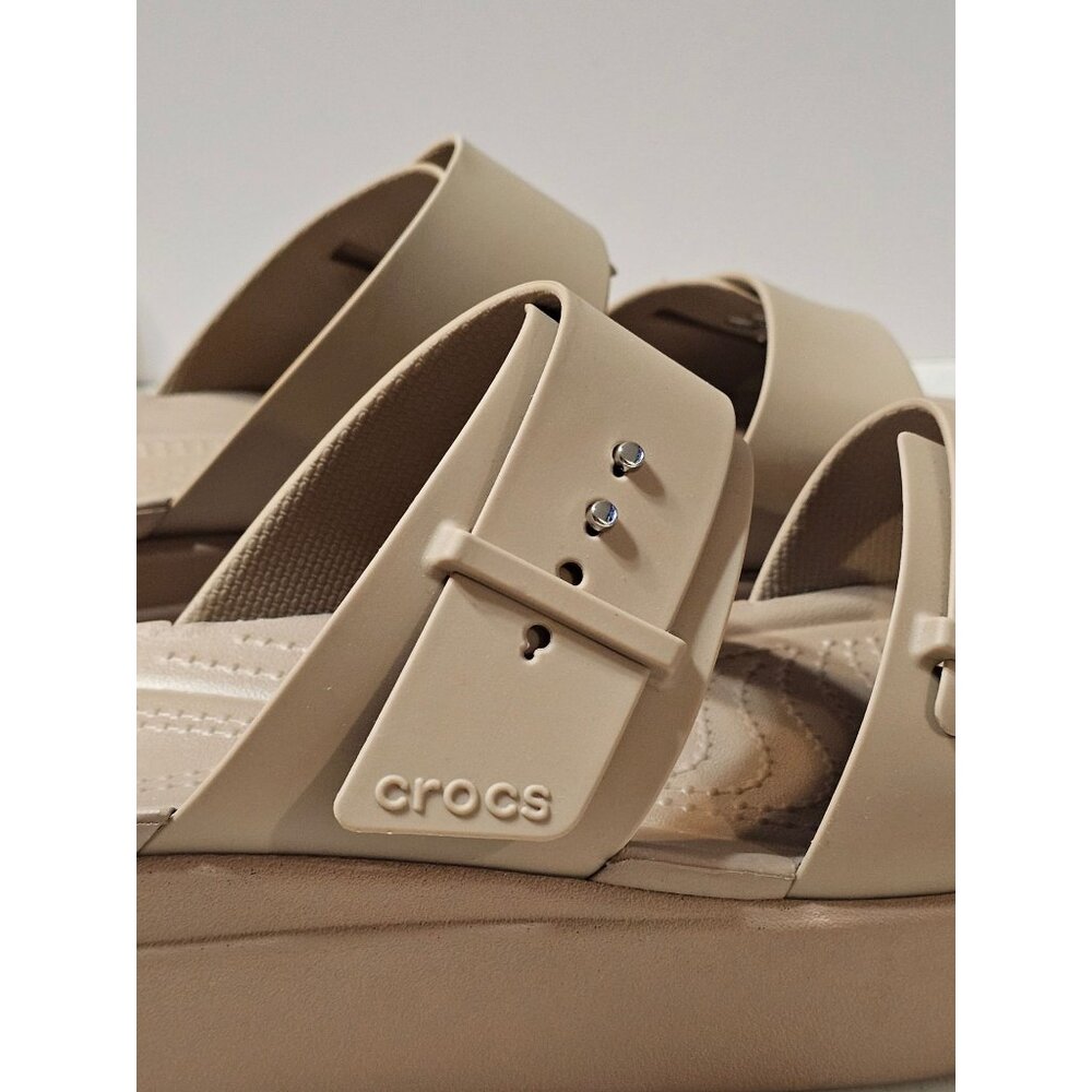 Crocs Brooklyn Buckle Strap Wedge Platform Sandals Beige Women's Size 9 - Picture 11 of 12